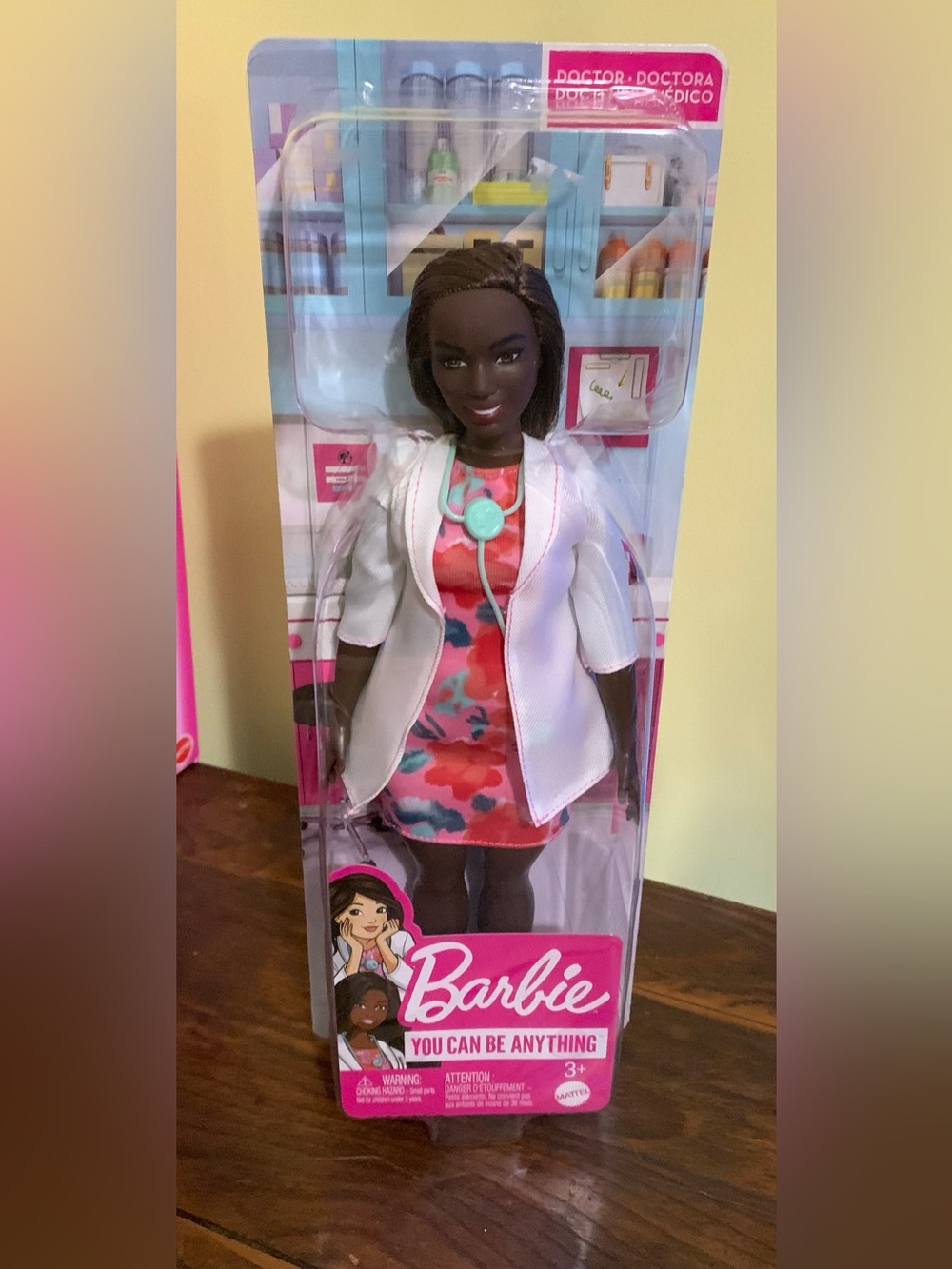 NIB Doctor Barbie with Curvy Body Type Brunette Hair Wearing Coat Stethoscope